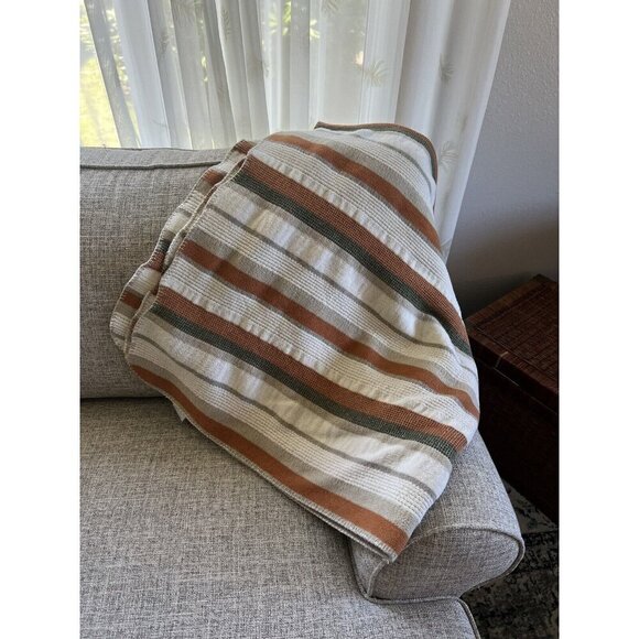 Docofil Striped Striped Rust Deep Sage Taupe Gray Throw Blanket Reversible Soft - Picture 1 of 9